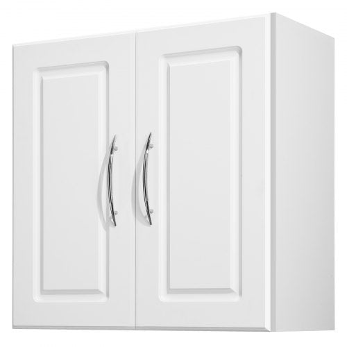 Laundry Room Wall Cabinet, 2-Tier Wall Mounted Hanging Cabinet with Adjustable Shelf, 60 cm Cupboard Storage with 2 Doors, for Kitchen, Bathroom, Laundry, 30 x 60 x 60 cm (D x W x H), White
