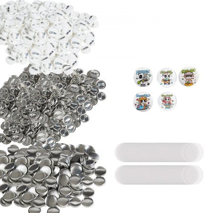 500 set med 2,5 cm delar till bakknappar, gör-det-själv runda knappdelar till märken, setet innehåller metalltopp, plast-/metallknapp, genomskinlig film och blankt papper för presenter, maskin ingår ej