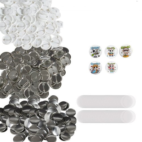 500 set 1,25 tum 32 mm bakre knappdelar, gör-det-själv runda knappdelar till märken, setet innehåller metalltopp, plast-/metallknapp, genomskinlig film och blankt papper för presenter, maskin ingår ej