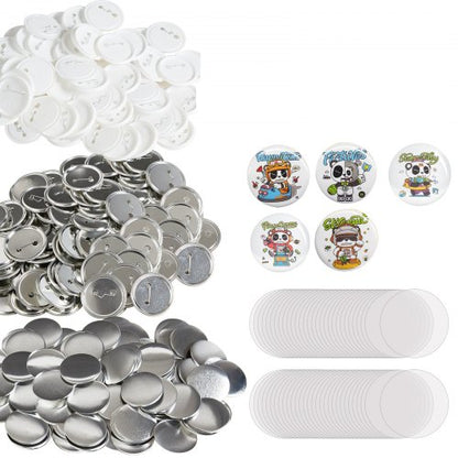 500 set 2,25 tum 58 mm bakre knappdelar, gör-det-själv runda knappdelar till märken, setet innehåller metalltopp, plast-/metallknapp, genomskinlig film och blankt papper för presenter, maskin ingår ej