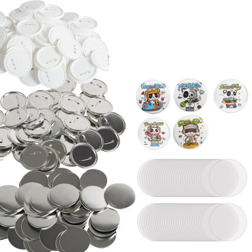 200 set 3 tum 75 mm bakre knappdelar, gör-det-själv runda knappdelar till märken, setet innehåller metalltopp, plast-/metallknapp, genomskinlig film och blankt papper för presenter, maskin ingår ej