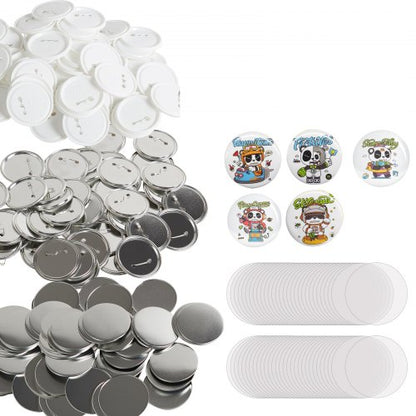200 set 3 tum 75 mm bakre knappdelar, gör-det-själv runda knappdelar till märken, setet innehåller metalltopp, plast-/metallknapp, genomskinlig film och blankt papper för presenter, maskin ingår ej