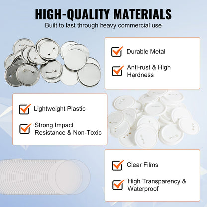 200 set 3 tum 75 mm bakre knappdelar, gör-det-själv runda knappdelar till märken, setet innehåller metalltopp, plast-/metallknapp, genomskinlig film och blankt papper för presenter, maskin ingår ej