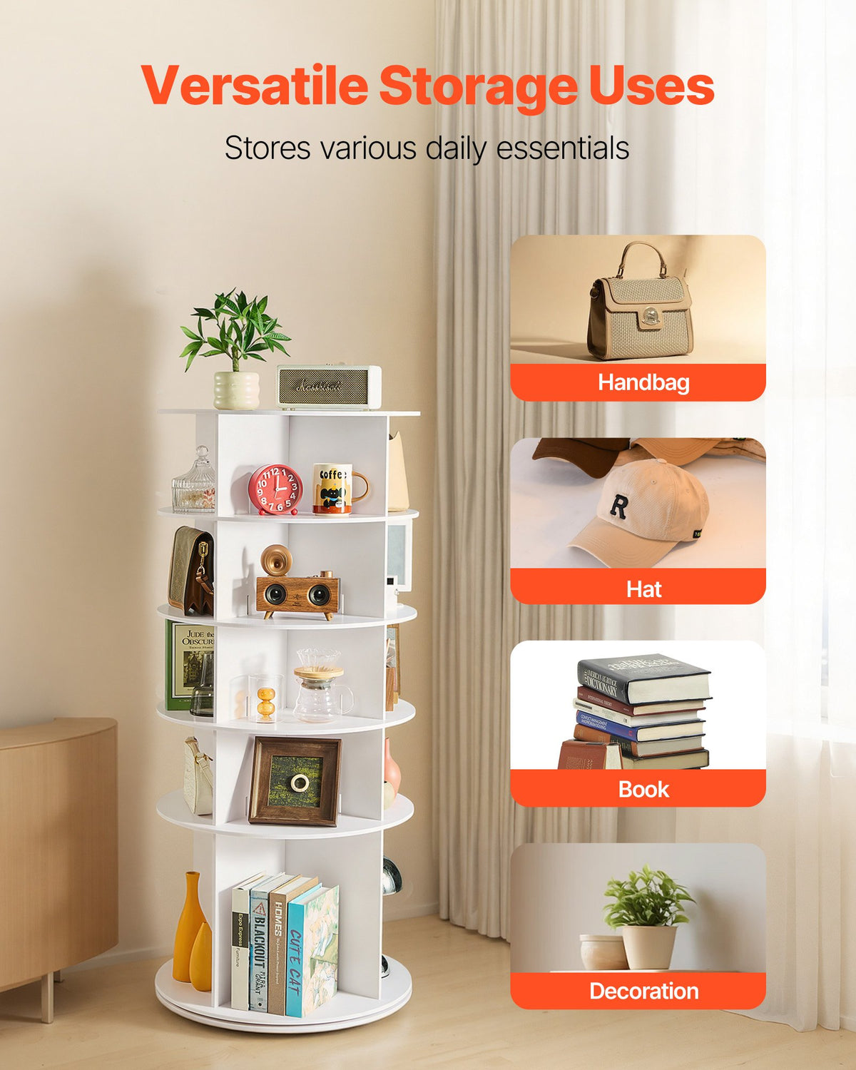 5 Tiers Rotating Shoe Rack Tower, 360° Spinning Shoe Rack, Revolving Storage Round Carousel Display, Freestanding Lazy Susan Organizer Display for Bedroom, Living Room, Entryway, Closet, White