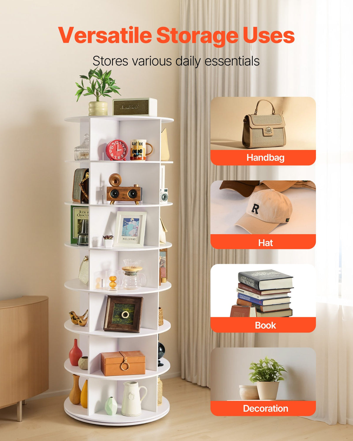 7 Tiers Rotating Shoe Rack Tower, 360° Spinning Shoe Rack, Revolving Storage Round Carousel Display, Freestanding Lazy Susan Organizer Display for Bedroom, Living Room, Entryway, Closet, White