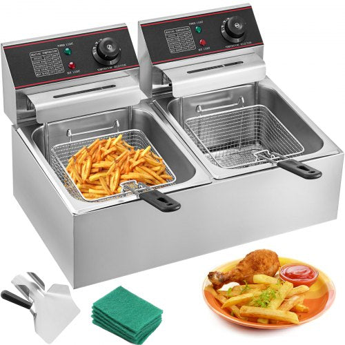 Kommersiell fritös 12L elektrisk fritös 5000W dubbelkorg YB-82 elektrisk fritös med dubbla tankar bänkskiva rostfritt stål pommes frites för kommersiellt bruk