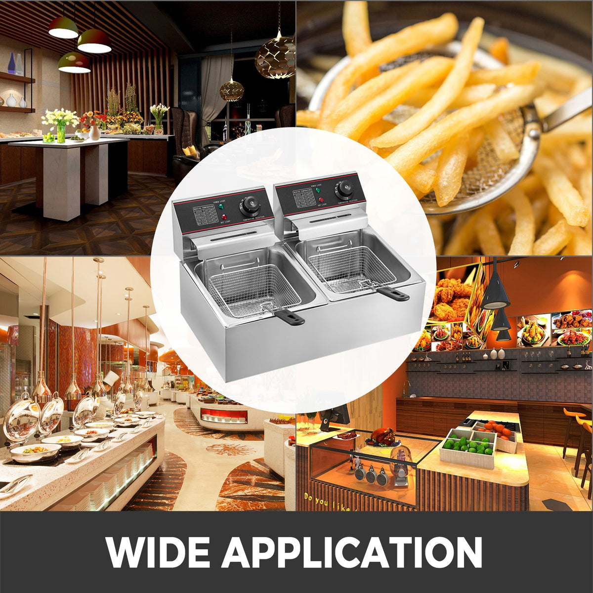 Kommersiell fritös 12L elektrisk fritös 5000W dubbelkorg YB-82 elektrisk fritös med dubbla tankar bänkskiva rostfritt stål pommes frites för kommersiellt bruk