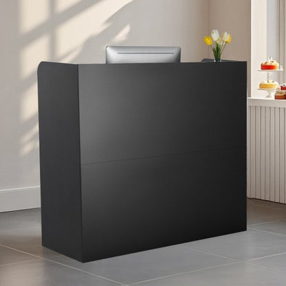 Receptionsdisk, 122 x 49 x 91 cm Rektangulärt frontbord, kontorsreceptionsdisk med låsbar låda och förvaringsskåp, för kassa, lobby, skönhetssalong och kontor, svart