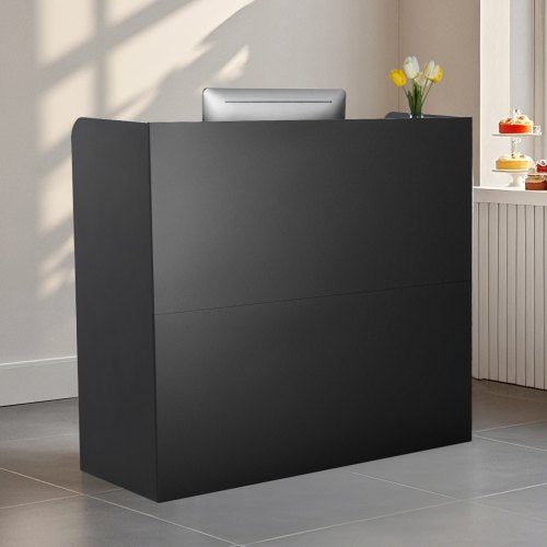 Receptionsdisk, 122 x 49 x 91 cm Rektangulärt frontbord, kontorsreceptionsdisk med låsbar låda och förvaringsskåp, för kassa, lobby, skönhetssalong och kontor, svart