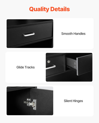 Receptionsdisk, 122 x 49 x 91 cm Rektangulärt frontbord, kontorsreceptionsdisk med låsbar låda och förvaringsskåp, för kassa, lobby, skönhetssalong och kontor, svart