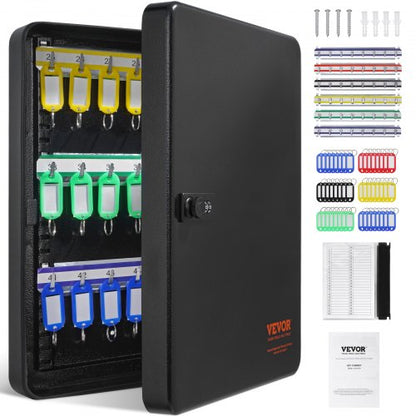 48-Key Cabinet, Key Safe with Combination & Key Lock, Digital Security Storage Box Steel Key Organizer with Adjustable Racks, 48 pcs Colorful Key Tags and A Record Card for School, Office, Hotel