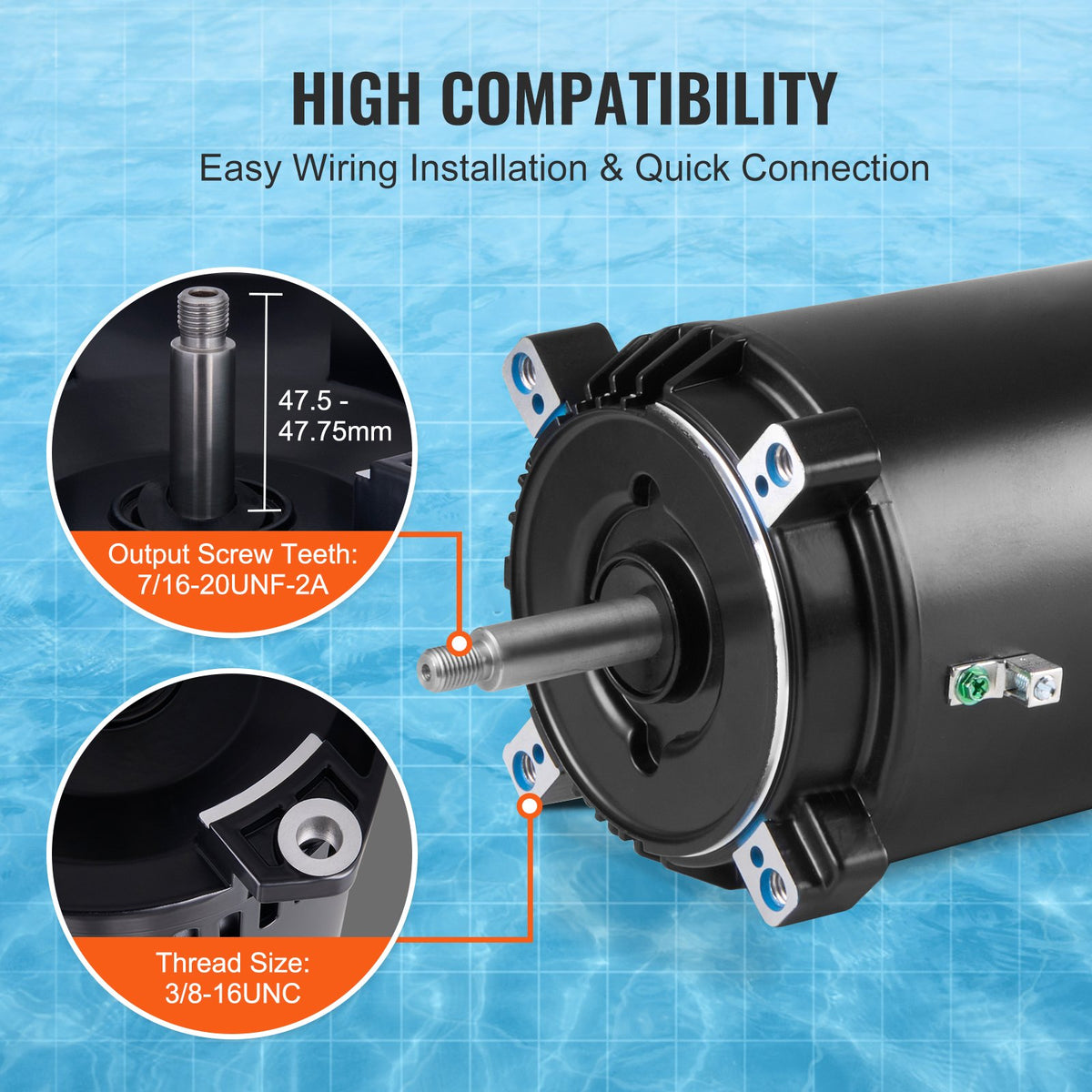 0,75 hk poolpumpmotor, 56J ram, 115V (8 ampere)/230V (4 ampere) 3450 varv/min, 60Hz, 1,5 servicefaktor, 80μF/250V kondensator, moturs roterande rundflänsreservmotor