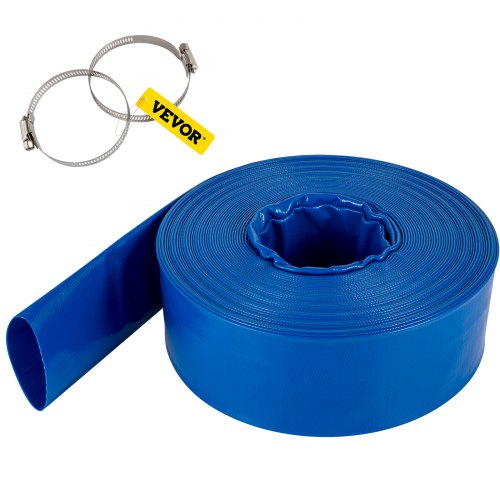 Utloppsslang, 5,1 x 3200,4 cm, PVC-tygslang för plattläggning, kraftig backspolningsslang med klämmor, väderbeständig och sprängsäker, idealisk för simbassänger och vattenöverföring, blå