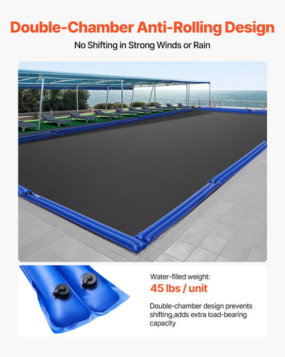 Pool Cover Water Bags, 6 Packs 2380 mm Double Chamber Pool Cover Water Tubes, 0.4mm Thick PVC Bags Weights with Leakproof Screw Cap, for Inground Swimming-Pool Covers Winter Closing, Blue