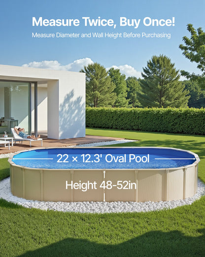 Oval poolfoder, 22 x 12,3 fot, poolfoder, standardtjocklek, slitstark vinylfoder, överlappande modell, ersättning för poolfoder för 52 tums vägghöjd ovan markpool, enfärgad
