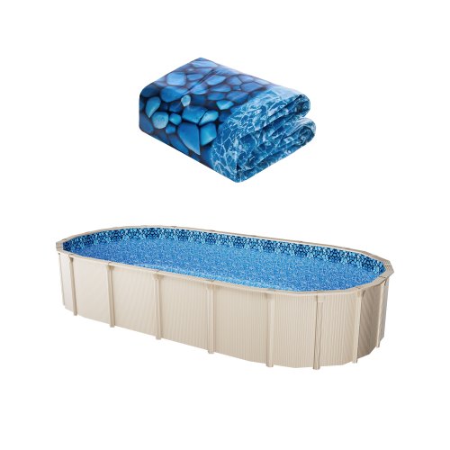 12 x 24 fot oval poolfoder, överlappande ovanmarkspoolfoder, 48 till 54 tum vägghöjd, hållbar poolfoder, vinyl i standardtjocklek, för stålsidiga ovanmarkspooler