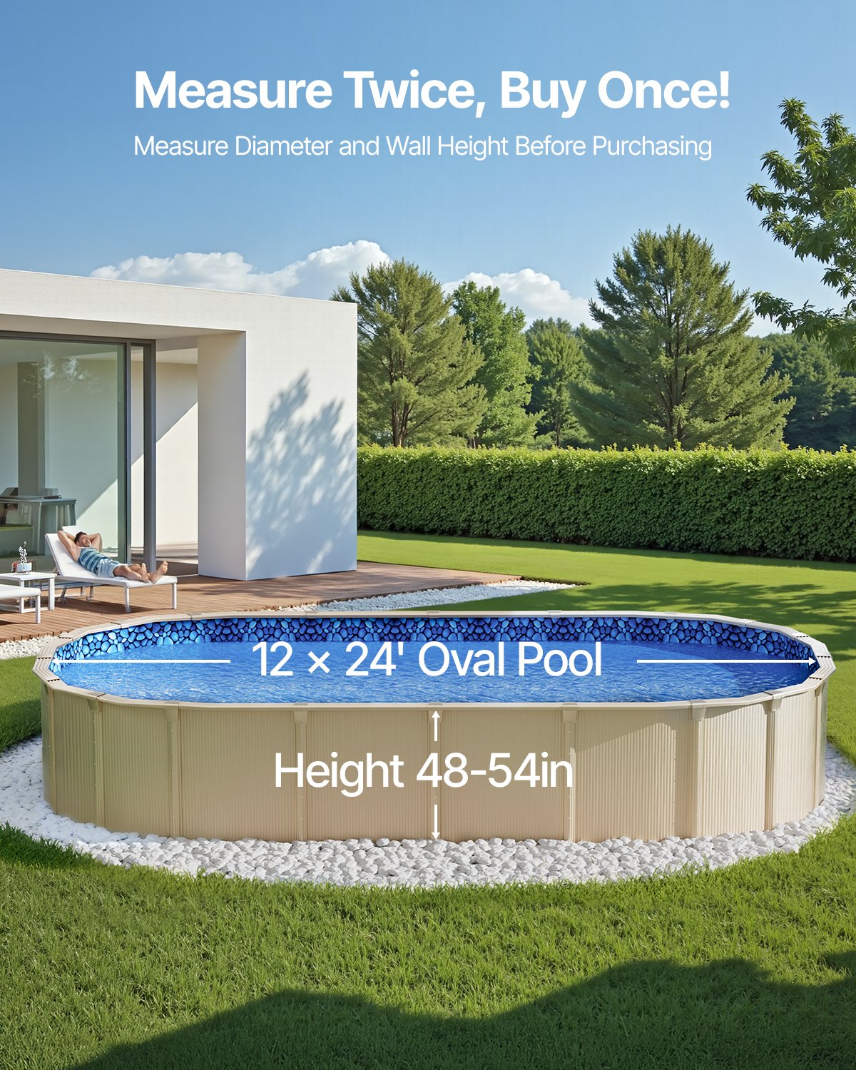 12 x 24 fot oval poolfoder, överlappande ovanmarkspoolfoder, 48 till 54 tum vägghöjd, hållbar poolfoder, vinyl i standardtjocklek, för stålsidiga ovanmarkspooler
