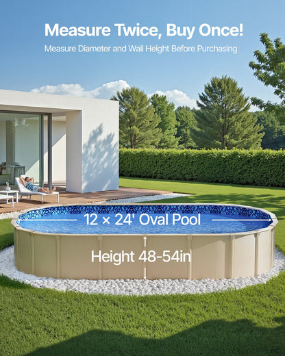 12 x 24 fot oval poolfoder, överlappande ovanmarkspoolfoder, 48 till 54 tum vägghöjd, hållbar poolfoder, vinyl i standardtjocklek, för stålsidiga ovanmarkspooler