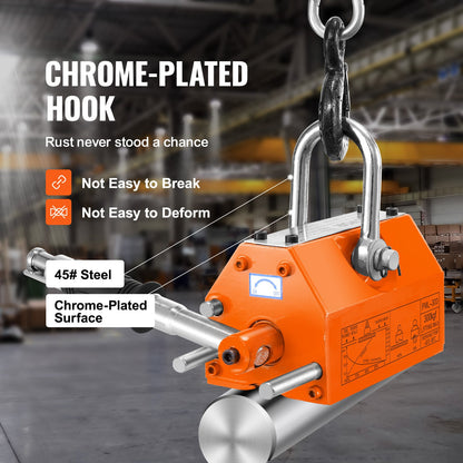 Magnetisk lyftanordning, dragkapacitet 300 kg, säkerhetsfaktor 2,5, neodym och stål, lyftmagnet med utlösning, permanenta lyftmagneter, kraftig magnet för lyftanordning, verkstadskran, block, bräda