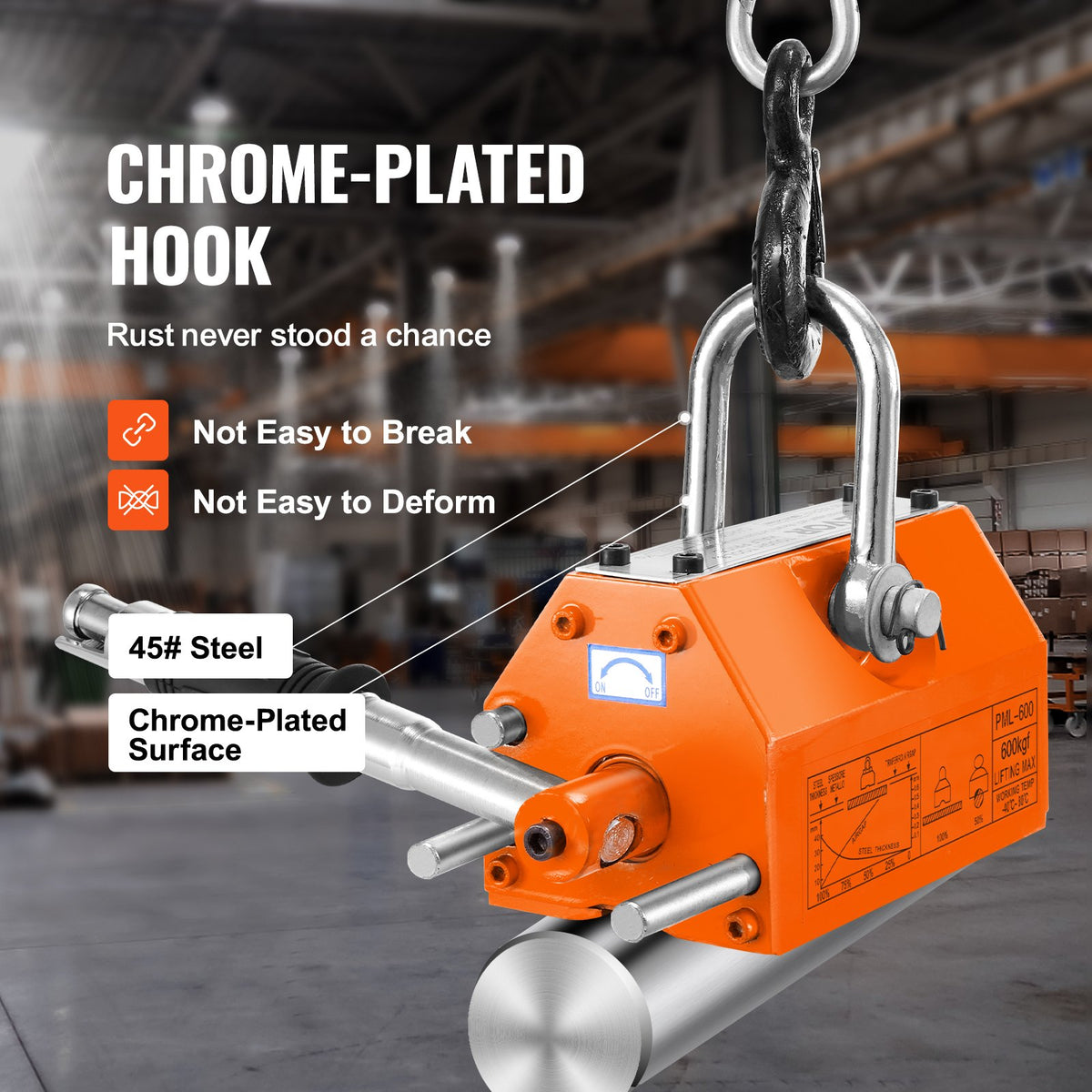 Magnetic Lifter, 1320 lbs/600kg Pulling Capacity, 2.5 Safety Factor, Neodymium & Steel, Lifting Magnet with Release, Permanent Lift Magnets, Heavy Duty Magnet for Hoist, Shop Crane, Block, Board