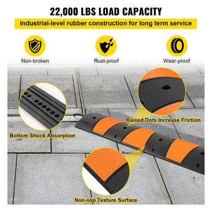 Rubber Traffic Calming Device, Single Unit with Dual Channels, 72" Length Modular Design Supports Up to 22000 LBS, Dimensions 72.8 x 12.2 x 2.2, Suitable for Asphalt, Concrete, and Gravel Sur