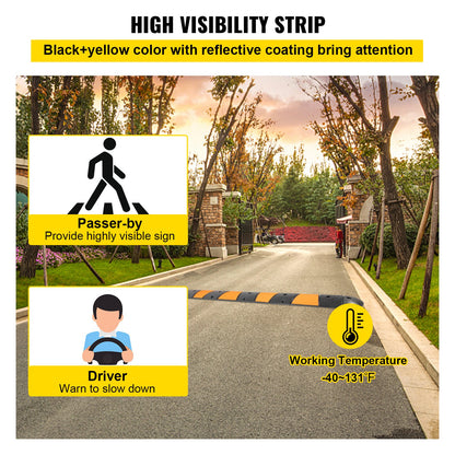Rubber Traffic Calming Device, Single Unit with Dual Channels, 72" Length Modular Design Supports Up to 22000 LBS, Dimensions 72.8 x 12.2 x 2.2, Suitable for Asphalt, Concrete, and Gravel Sur