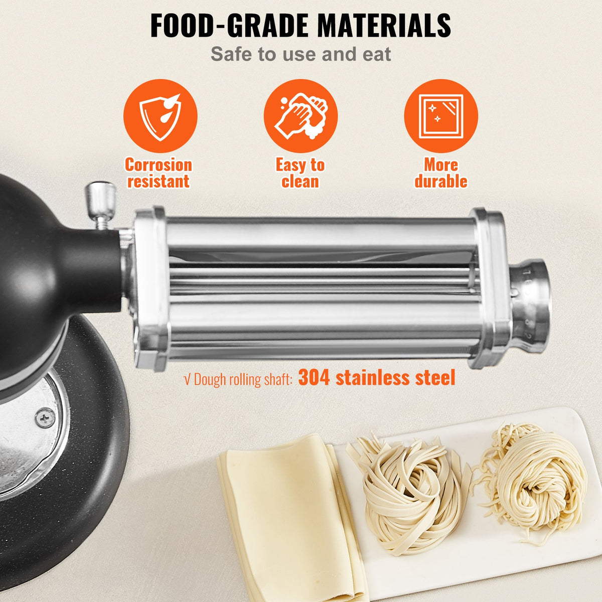 Pastatillbehör för KitchenAid köksmaskin, pastavalstillbehör i rostfritt stål, pastamaskintillbehör med 8 justerbara tjockleksknoppar, KitchenAid pastatillbehör från