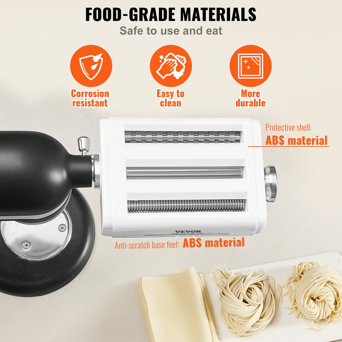 Pastatillbehör för KitchenAid köksmaskin, 3-i-1 pastarullskärset i rostfritt stål inklusive pastarulle, spaghetti- och fettuccineskärare, 8 justerbara tjockleksknoppar för pastamaskin