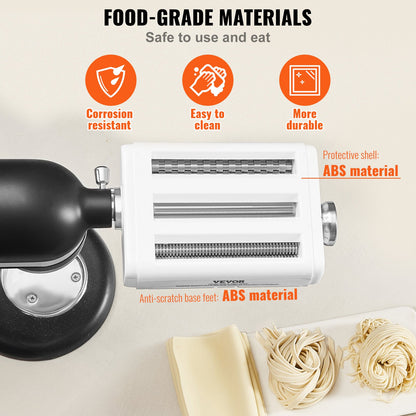Pastatillbehör för KitchenAid köksmaskin, 3-i-1 pastarullskärset i rostfritt stål inklusive pastarulle, spaghetti- och fettuccineskärare, 8 justerbara tjockleksknoppar för pastamaskin