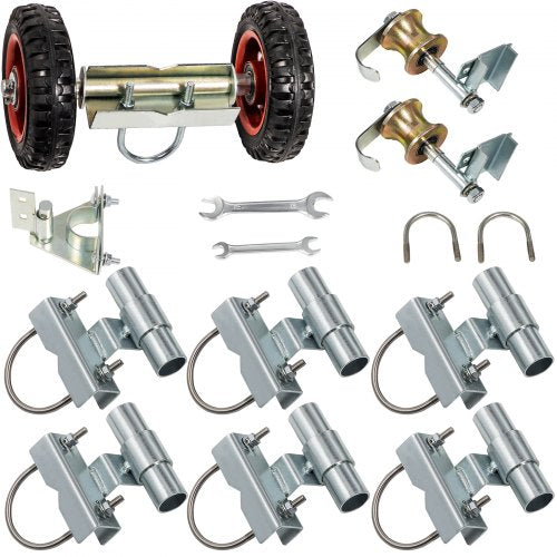 Chain Link Rolling Gate Kit Galvanized Steel Rolling Fence 6 Universal Track Bracket Chain Link Rolling Gate Hardware Kit 2 Solid Rubber Wheels Fence Rolling Kit for Chain Link Sliding Gate