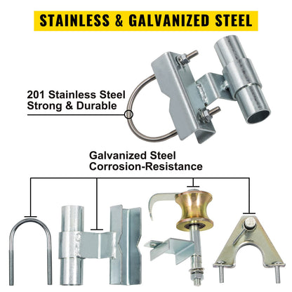 Chain Link Rolling Gate Kit Galvanized Steel Rolling Fence 6 Universal Track Bracket Chain Link Rolling Gate Hardware Kit 2 Solid Rubber Wheels Fence Rolling Kit for Chain Link Sliding Gate