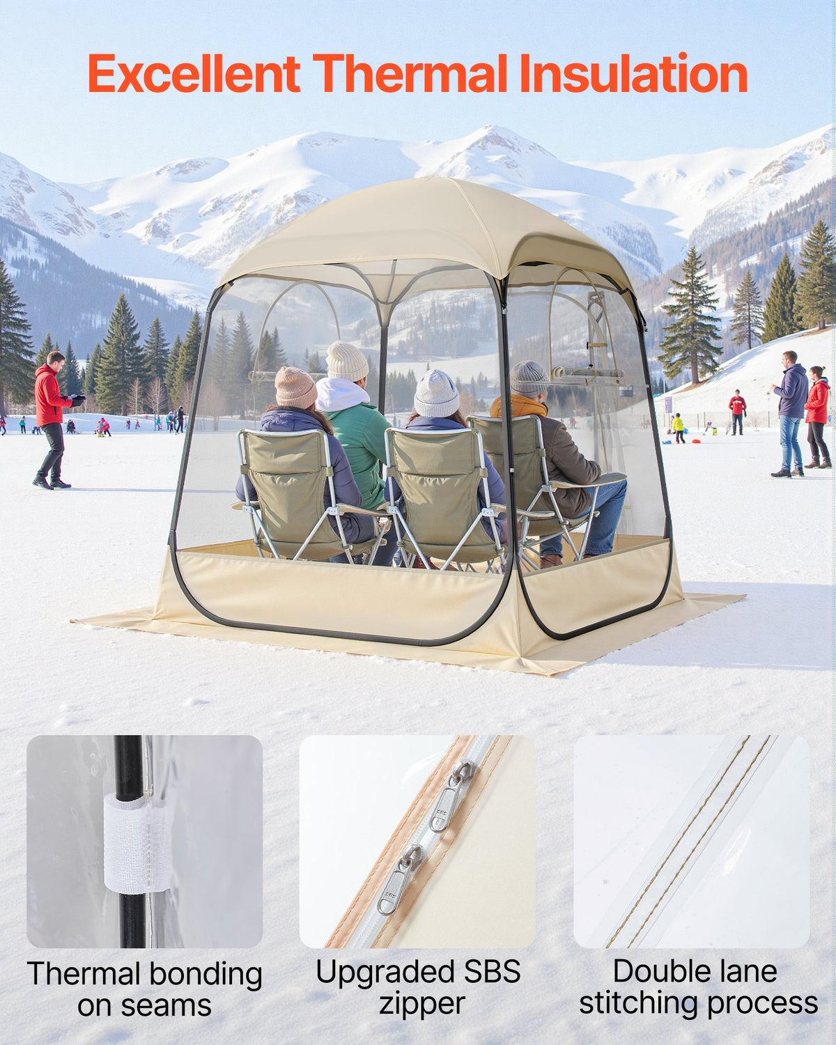 Pop up Sports Tent, 1.6x1.6 m Clear Bubble Tent for 2-4 Persons, Waterproof Outdoor Pod with Floor Mat & Top Cover, Garden Igloo Dome Tents Camping Shelter for Events Fishing Cheering