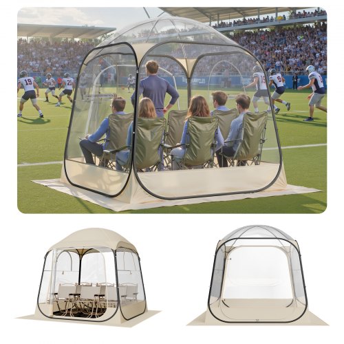 Pop up Sports Tent, 1.83x1.83 m Clear Bubble Tent for 2-4 Persons, Waterproof Outdoor Pod with Floor Mat & Top Cover, Garden Igloo Dome Tents Camping Shelter for Events Fishing Cheering
