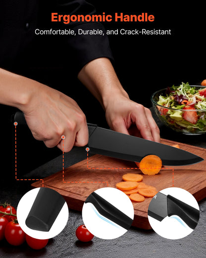 Kitchen Knife Set with Block and Sharpener, 15 Piece German High Carbon Stainless Steel Knife Set, Kitchen Cutlery with PP Ergonomic Handle, Sharpening Rod and Wooden Block, for Home Cooks