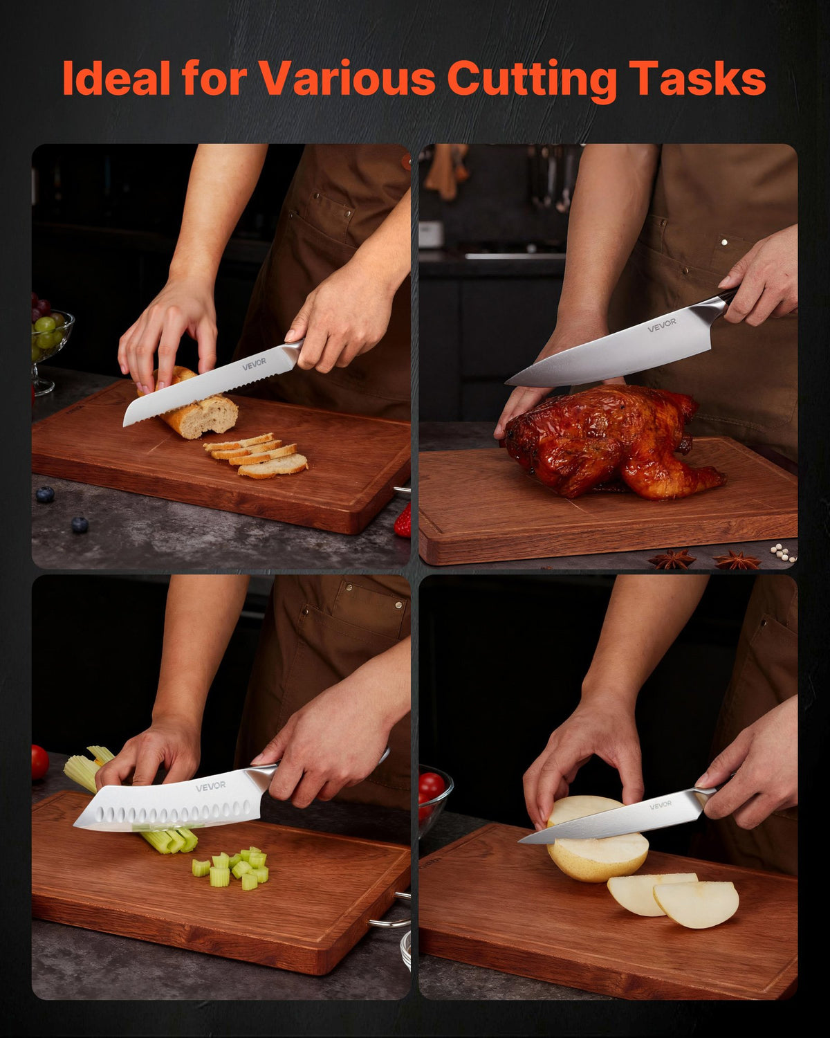 Kitchen Knife Set, 6 Piece High Carbon Stainless Steel Sharp Knife Set, Professional Kitchen Cutlery with Ergonomic Crack-Resistant Handle, and Walnut Finish Powerful Magnetic Knives Holder