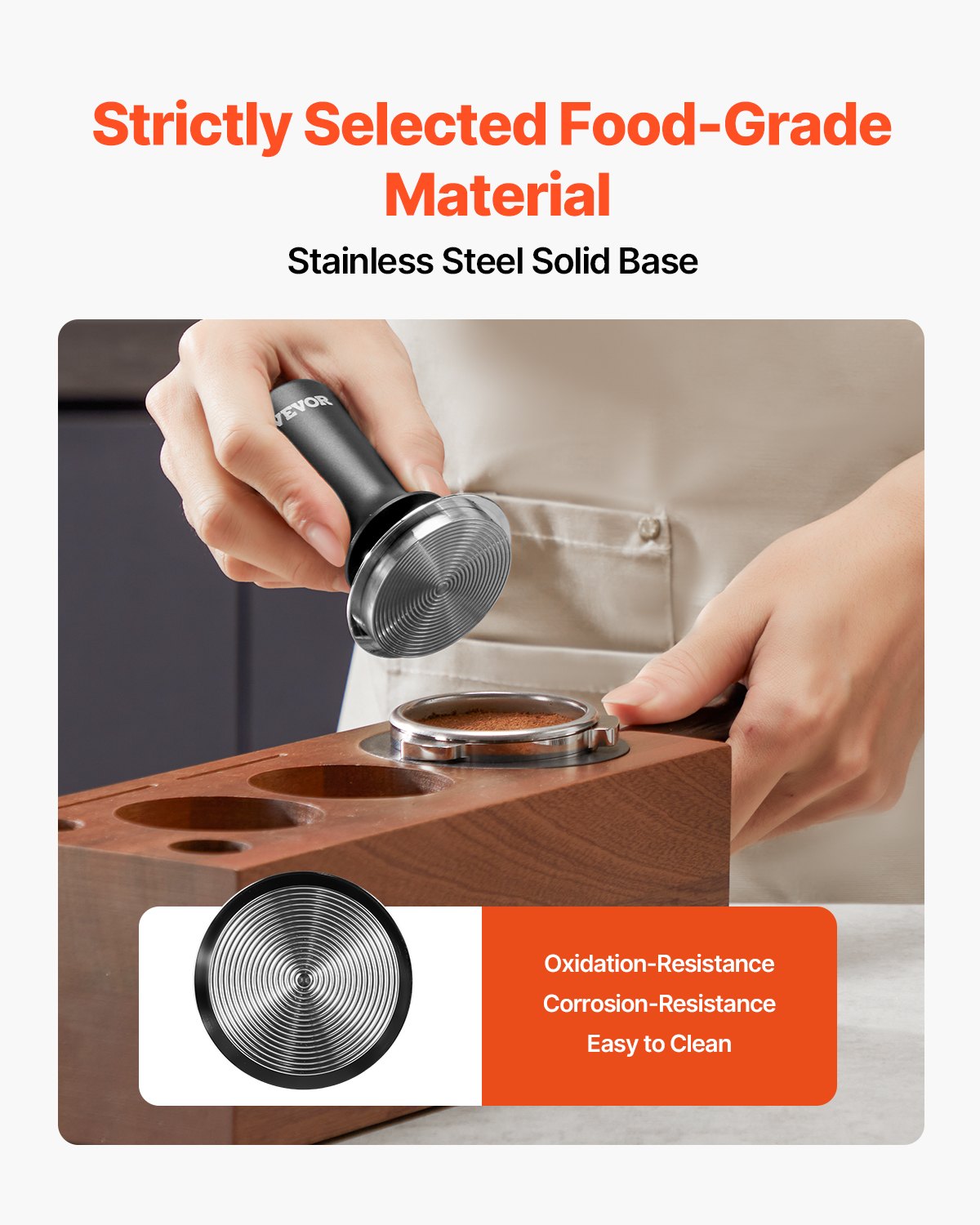 Espressostamper 53 mm, fjäderbelastad kaffestamper, 13,5 kg espressostamper, rostfri stamper med halkfritt grepp