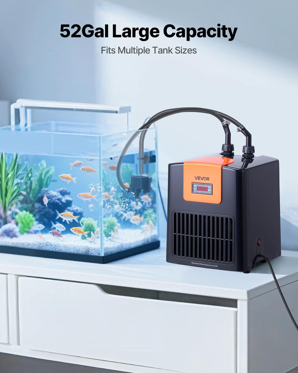 Akvariumkylare 200L, 0,1 hk vattenkylare för hydroponik, snabb kylning för akvarium, Axolotl, korallrev, tyst kylkompressor, titanförångare, kompletta kopplingar