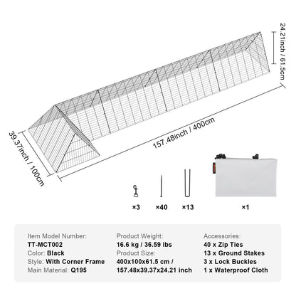 Chicken Tunnels, 157.5 x 39.4 x 24.2 inch(LxWxH) Chicken Tunnels for Yard, Portable Chicken Tunnels for Outside with Corner Frames, Chicken Coop Run, Suitable for Chickens, Ducks, Rabbits