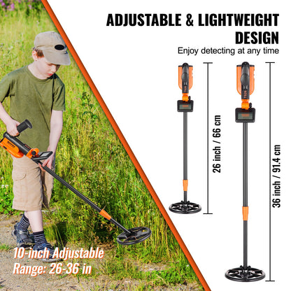 Metal Detector for Kids, 15.2 cm Waterproof Search Coil with LCD Display, Adjustable 66 cm - 91.4 cm Gold Detector, Lightweight Carbon Fiber Stem for Junior & Youth Detecting Gold Coin Treasure