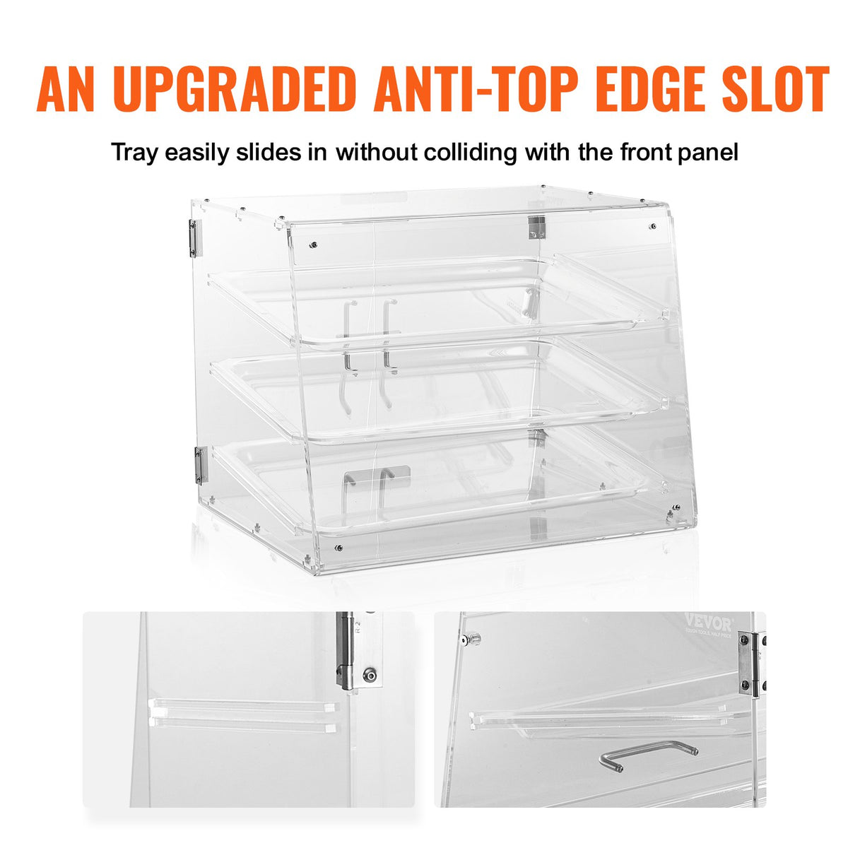 Pastry Display Case, 3-Tier Commercial Countertop Bakery Display Case, Acrylic Display Box with Rear Door Access & Removable Shelves, Keep Fresh for Donut Bagels Cake Cookie, 52.6 x 36.1 x 41.4 cm