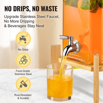 Dryckesdispenser, 1,5 gallon/5,5 l dryckesdispensrar för fester, juicedispenser i glas med stativ, kran i rostfritt stål, vattendispenser för iste, citronjuice, för restauranger, hotell, fester