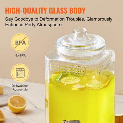 Dryckesdispenser, 1,5 gallon/5,5 l dryckesdispensrar för fester, juicedispenser i glas med stativ, kran i rostfritt stål, vattendispenser för iste, citronjuice, för restauranger, hotell, fester