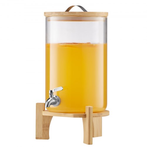 Dryckesdispenser, 8L dryckesdispensrar för fester, Glasjuicedispenser med träställ, Tapp i rostfritt stål, Iste- och citronvattendispensrar för fester