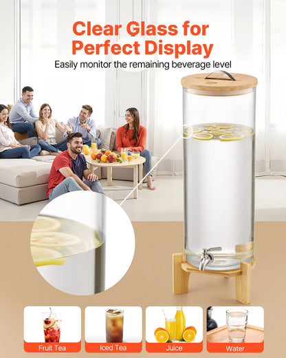 Dryckesdispenser, 13L dryckesdispensrar för fester, Glasjuicedispenser med träställ, Tapp i rostfritt stål, Iste- och citronvattendispensrar för fester