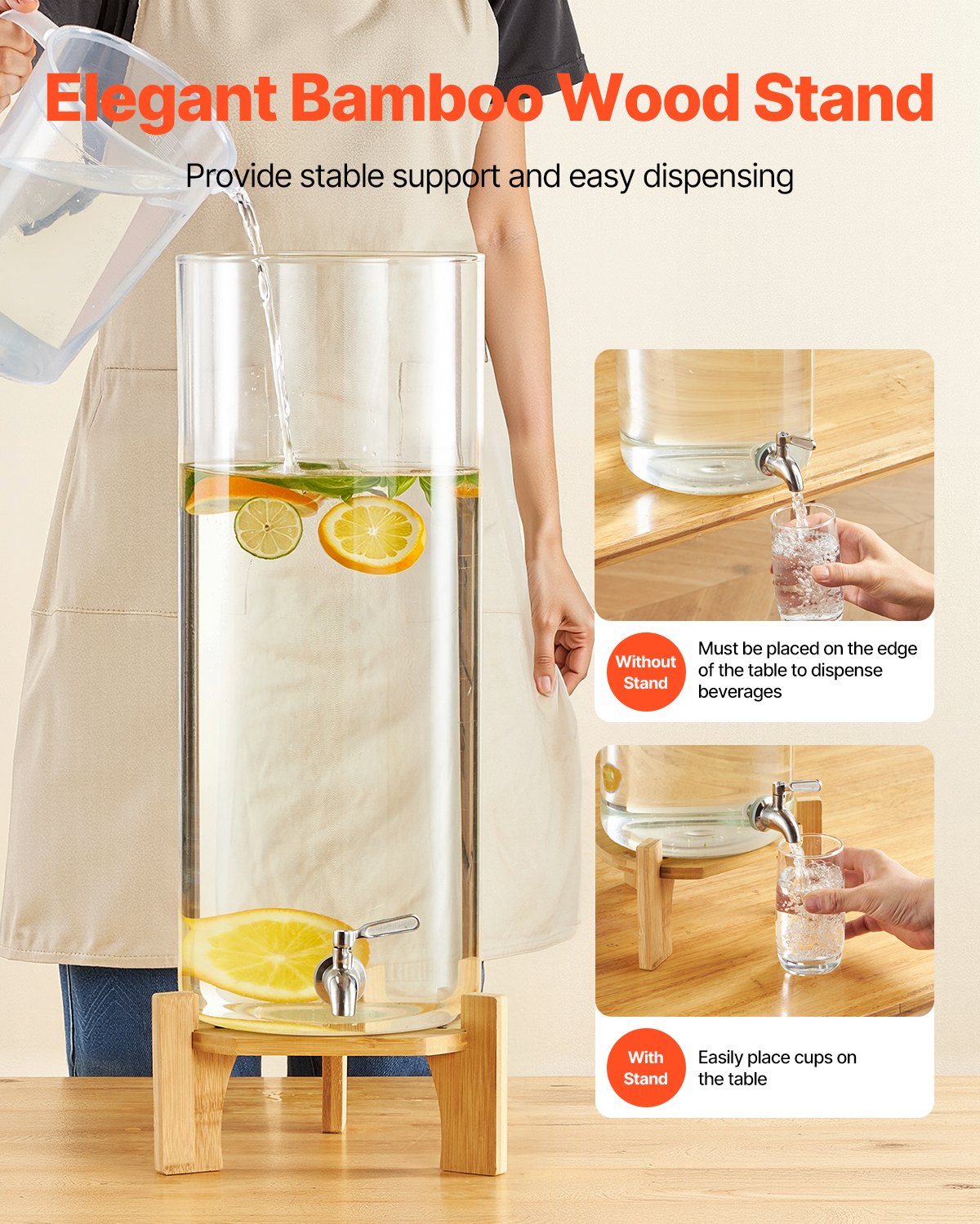 Dryckesdispenser, 13L dryckesdispensrar för fester, Glasjuicedispenser med träställ, Tapp i rostfritt stål, Iste- och citronvattendispensrar för fester