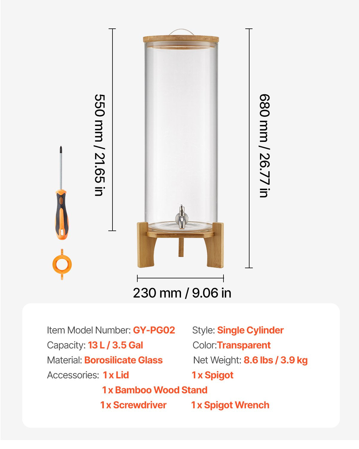 Dryckesdispenser, 13L dryckesdispensrar för fester, Glasjuicedispenser med träställ, Tapp i rostfritt stål, Iste- och citronvattendispensrar för fester