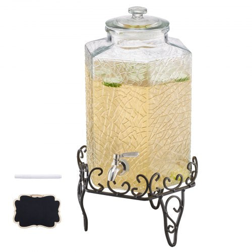 Dryckesdispenser, 10L dryckesdispensrar för fester, Glasjuicedispenser med metallställ, Tapp i rostfritt stål, Iste- och citronvattendispensrar för fester