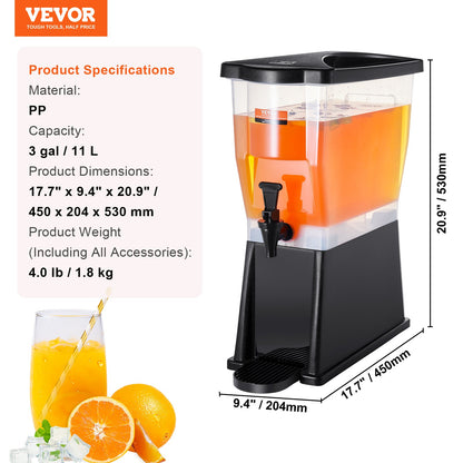Dryckesdispenser, 3-gallons dryckesdispenser för fester, plastjuicedispenser med stativ och lock, iste-citronjuice-vattendispenser, för restauranger, hotell, fester