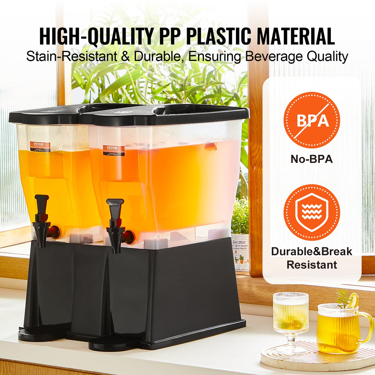 Dryckesdispenser, 3 gallon x 2 dryckesdispensrar för fester, plastjuicedispenser med stativ och lock, iste-citronjuice-vattendispenser, för restauranger, hotell, fester
