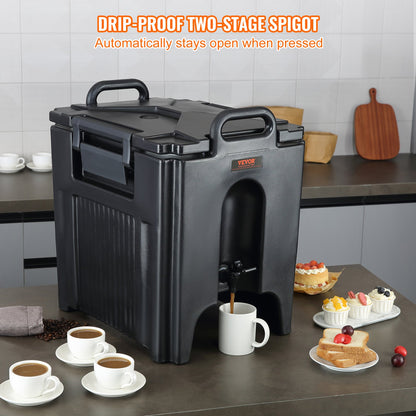 Isolerad dryckesdispenser, 37,9 l, livsmedelsklassad LL9450UP servering för varma och kalla drycker, termisk dryckesdispenserkylare med 3 cm PU-lager, tvåstegs kranhandtag, för restaurang, dryckesbutik
